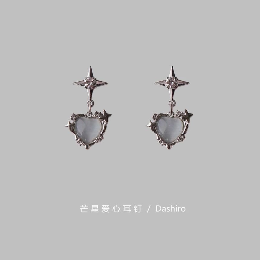 / Rhinestone Heart Earring Drop On Clip