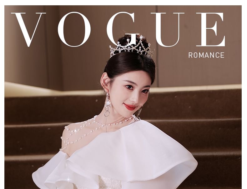 Short-Sleeve Ruffle Trim Beaded Sequin Mermaid Evening Gown