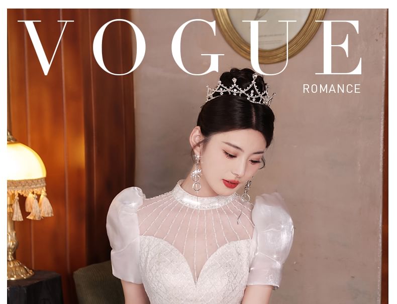 Short-Sleeve Beaded Sequin Mermaid Wedding Gown