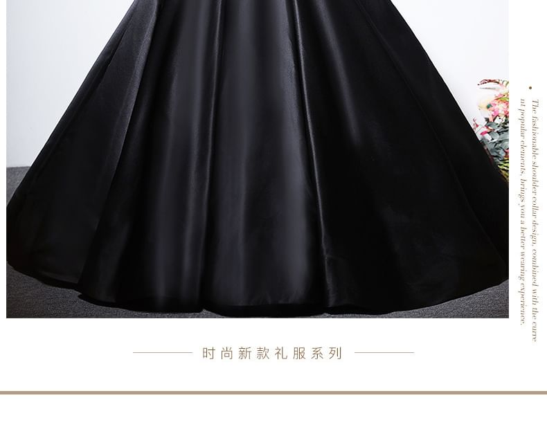 Short-Sleeve Plain Beaded Ball Gown