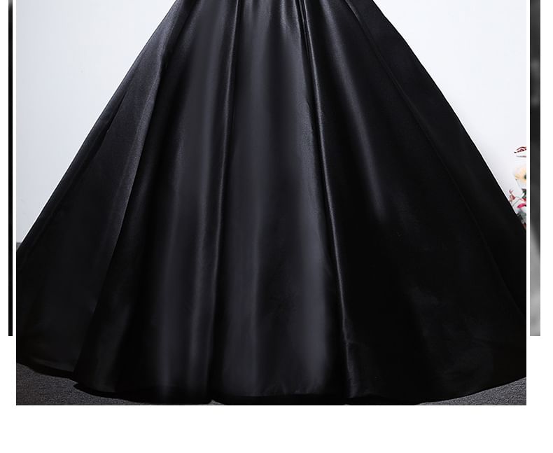 Short-Sleeve Plain Beaded Ball Gown
