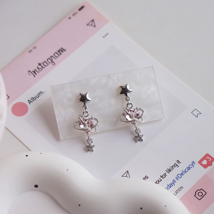 / Heart Clip-On Earring Rhinestone Star Drop