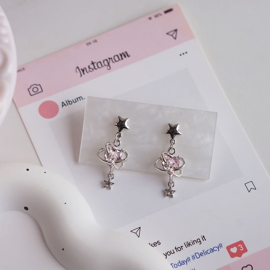 / Heart Clip-On Earring Rhinestone Star Drop