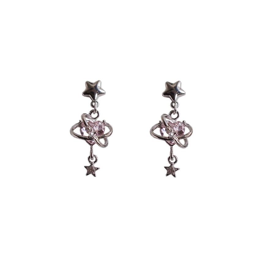 / Heart Clip-On Earring Rhinestone Star Drop