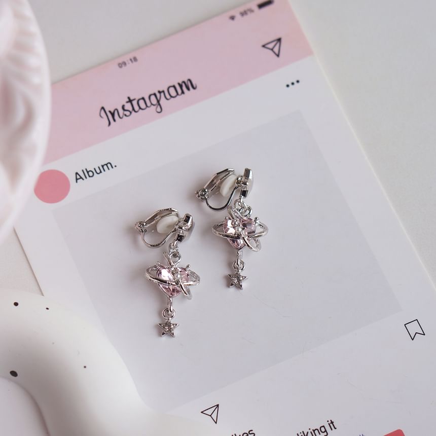 / Heart Clip-On Earring Rhinestone Star Drop