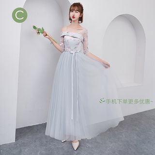 One-Shoulder Floral Embroidered A-Line Bridesmaid Dress