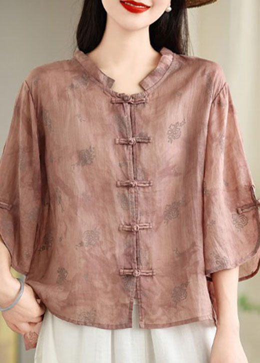Summer Jacquard Loose Oriental Green Shirt Tops Cotton Button