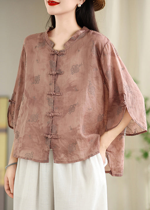Summer Jacquard Loose Oriental Green Shirt Tops Cotton Button