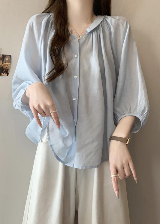 Button Blue Chiffon Pan Shirts Peter Bracelet Light Collar Loose