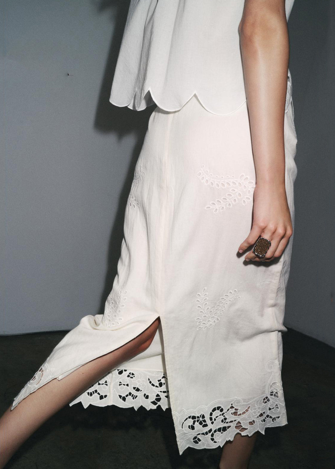 Cotton Loose White Shirts Two Out And Set Hollow Skirts Pieces