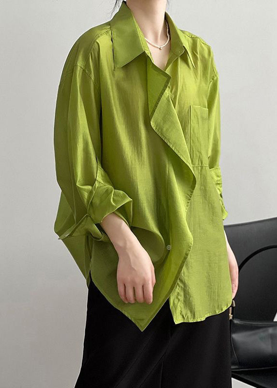 Loose White Peter Pan Collar Patchwork Button Silk Shirt Long Sleeve VB1083