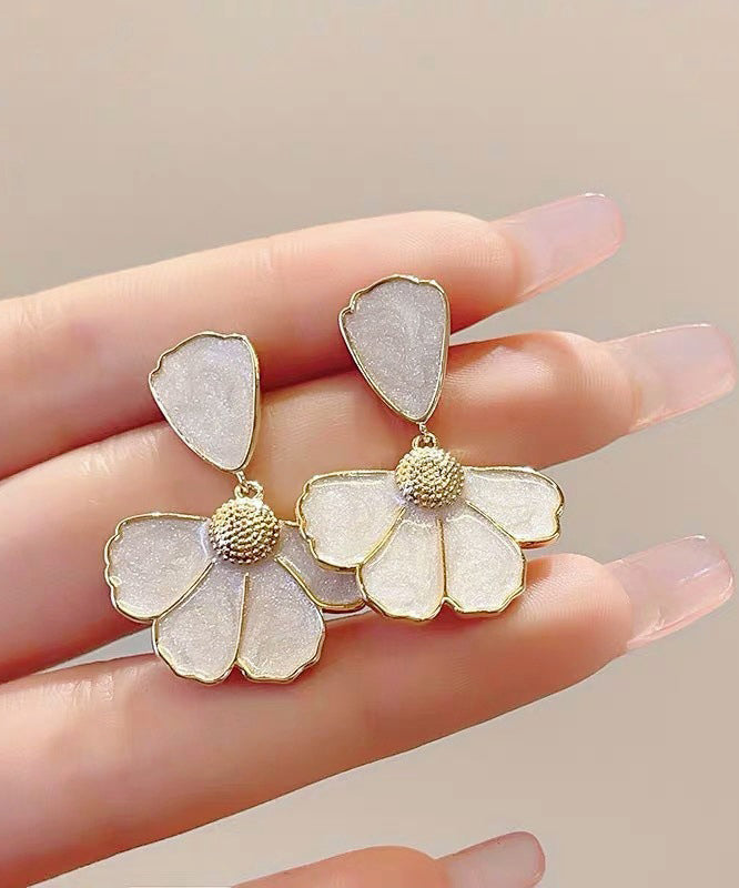 Shell Gold Earrings Modern Alloy Floral Drop Copper