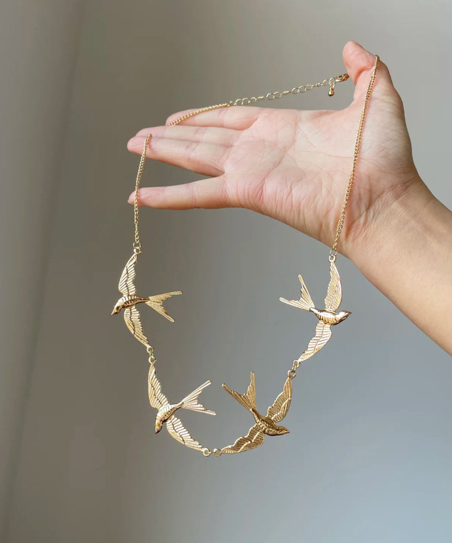 Young Modern Gold Swallow Necklace Pendant Copper Alloy