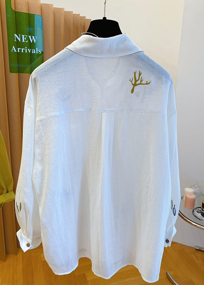 Shirt Embroidered Natural Peter Tops Collar Pan Yellow Cotton