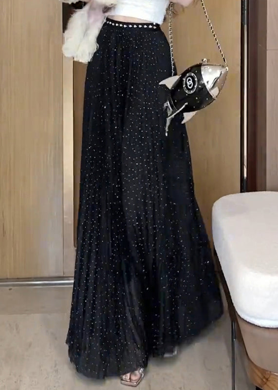 Summer Wrinkled Zircon New Tulle Skirts Black Maxi