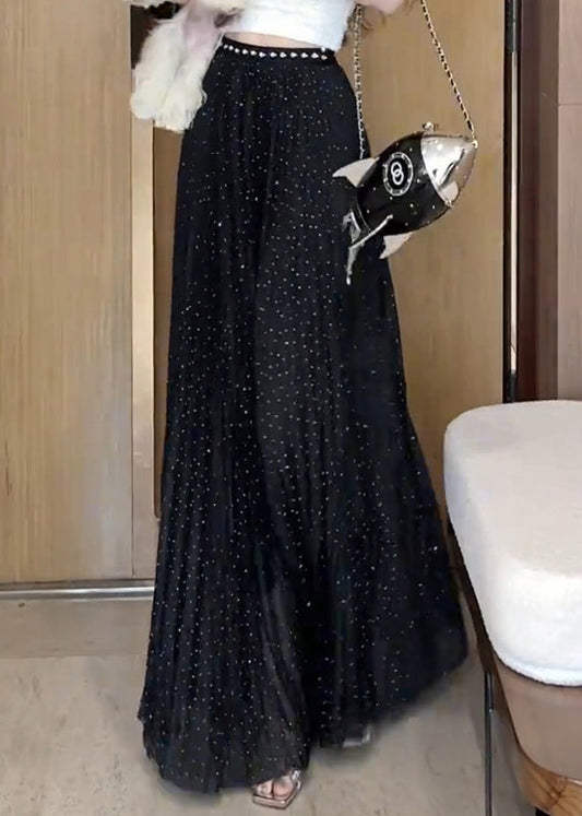 Summer Wrinkled Zircon New Tulle Skirts Black Maxi