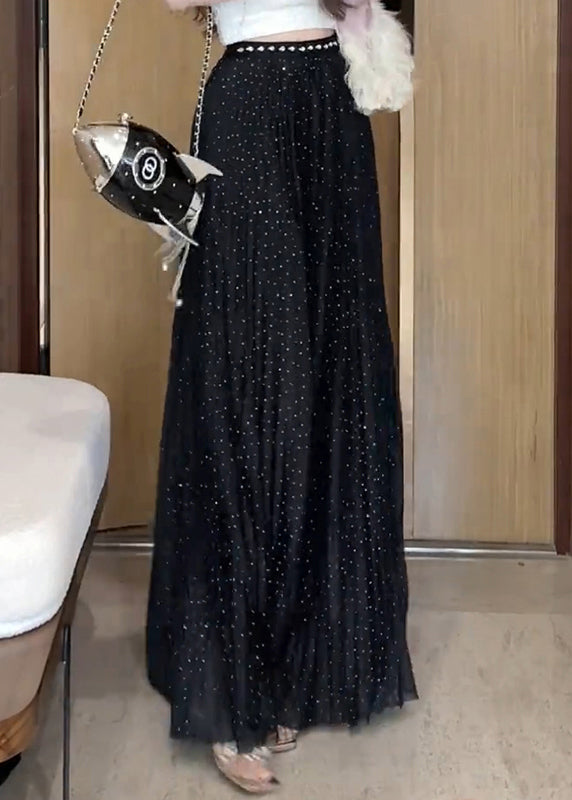 Summer Wrinkled Zircon New Tulle Skirts Black Maxi