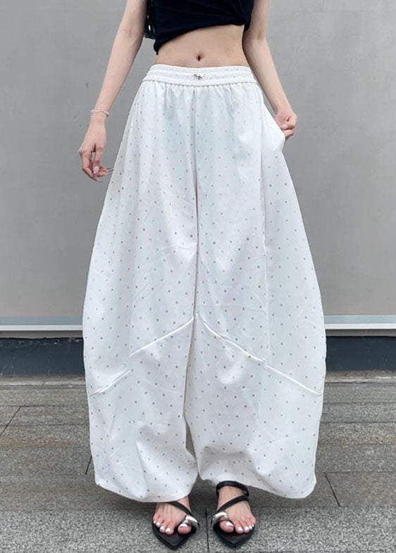 Cotton Grey Pockets Fall Dot Elastic New Wide Waist Pants Leg