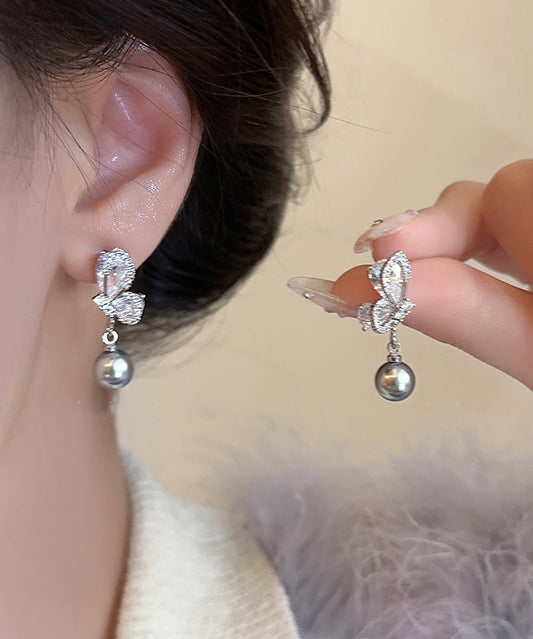 Pearl Drop Grey Silver New Zircon Earrings Sterling