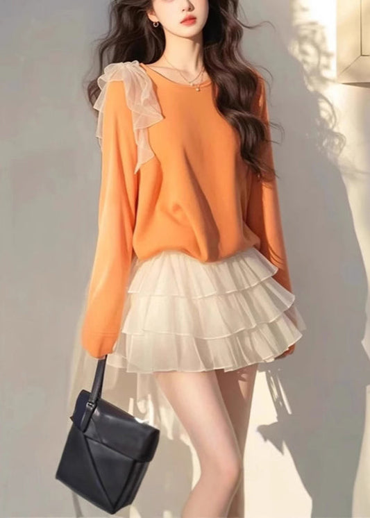 White Cotton New Set Two Orange And Tulle Skirts Piece Tops Bow