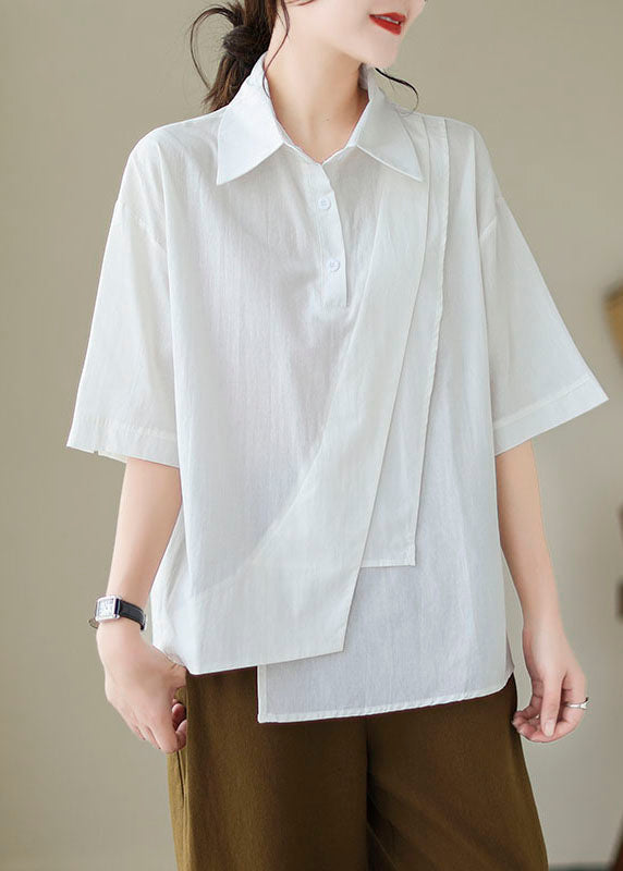 Summer White Patchwork New Button Asymmetrical Shirt Cotton