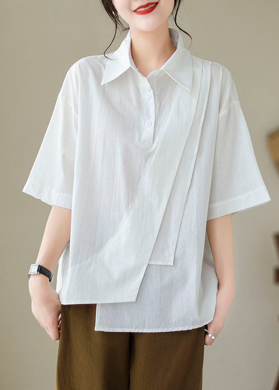 Summer White Patchwork New Button Asymmetrical Shirt Cotton