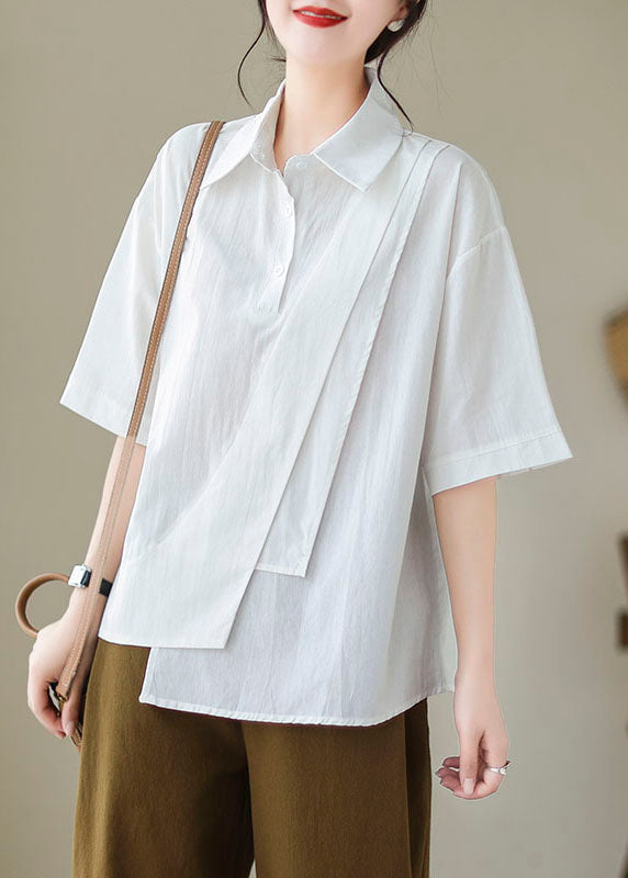 Summer White Patchwork New Button Asymmetrical Shirt Cotton