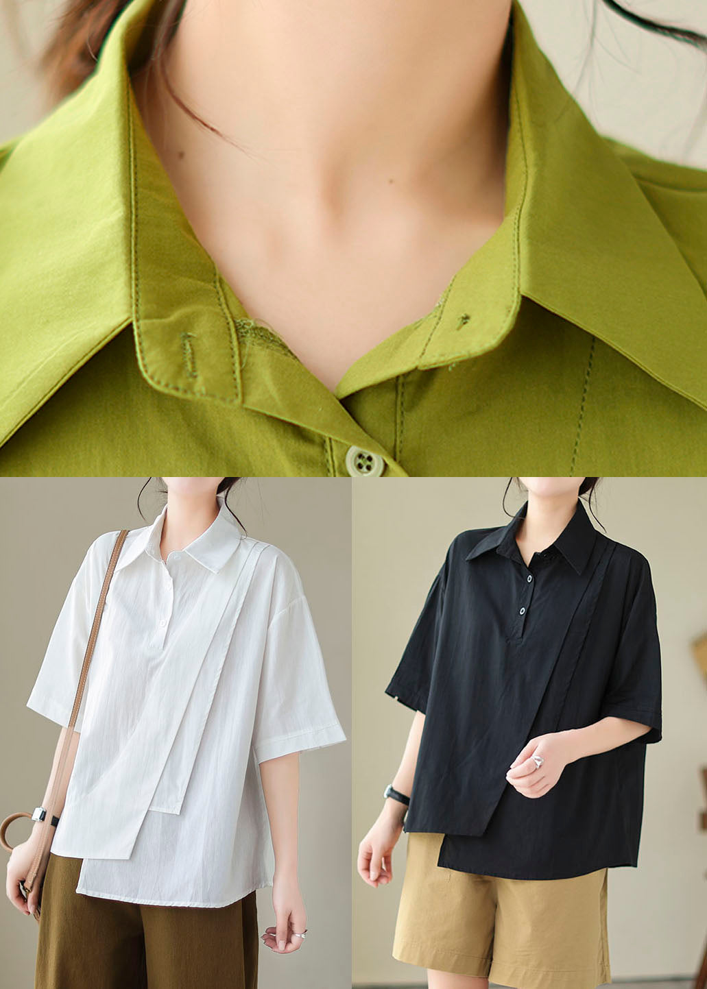 Summer White Patchwork New Button Asymmetrical Shirt Cotton