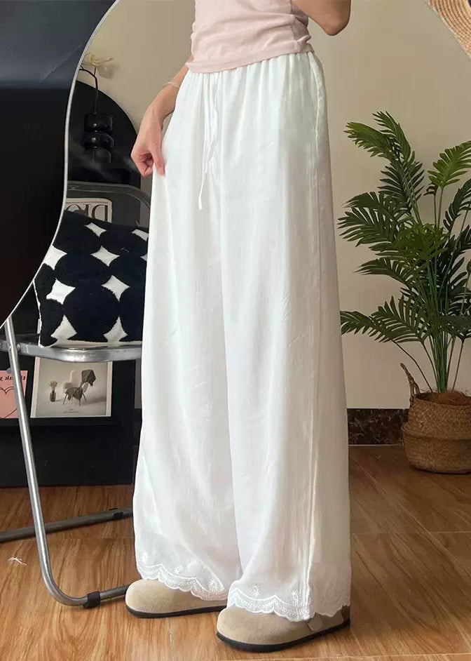 Embroidered Waist Pants New White Linen Summer Elastic Thin