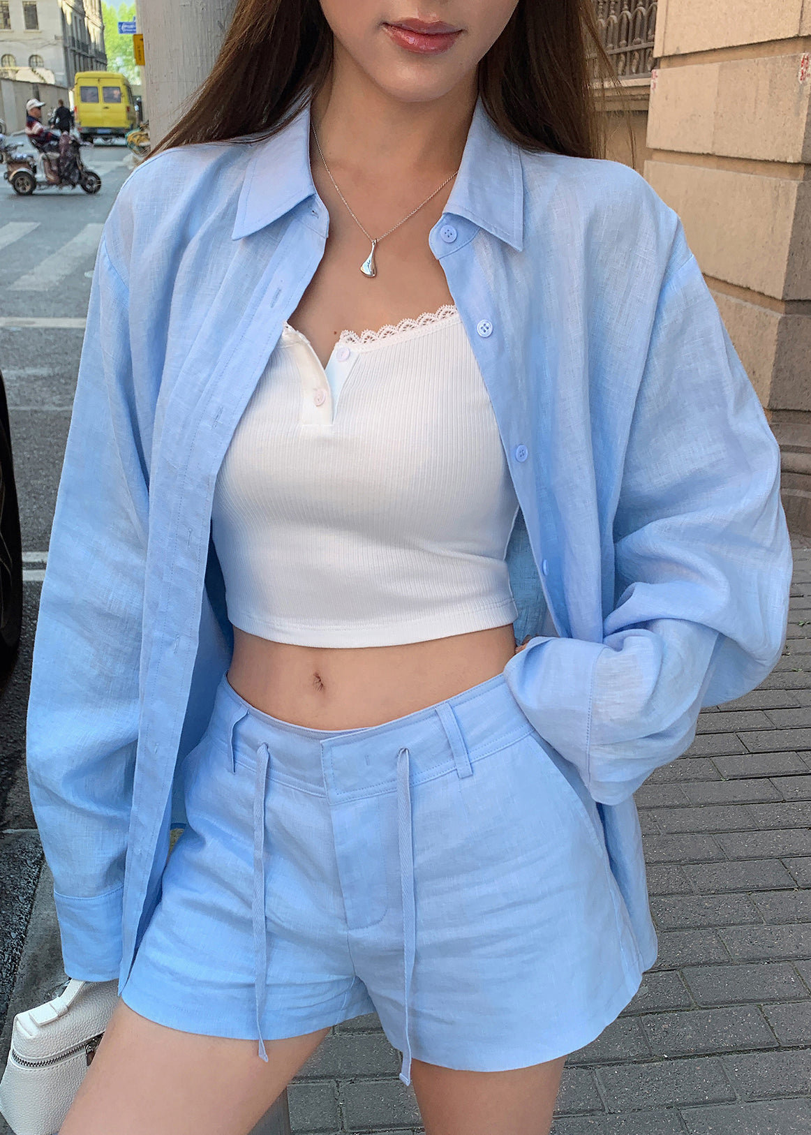 And Summer Outfit Pan Collar White Linen Shorts New Peter Shirts