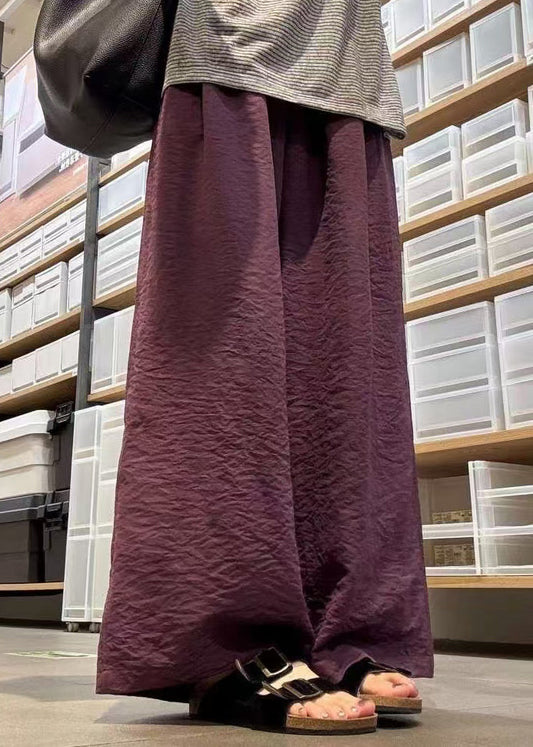 Wide Waist Fall Cotton Pants Elastic Simple Leg Solid Purple