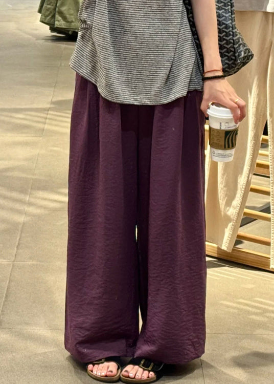 Wide Waist Fall Cotton Pants Elastic Simple Leg Solid Purple