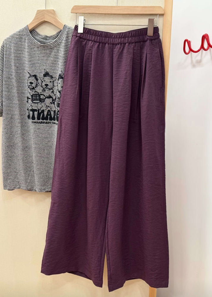 Wide Waist Fall Cotton Pants Elastic Simple Leg Solid Purple
