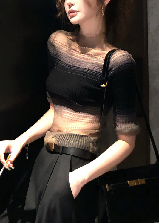 Slim Half Turtleneck Fit Gradient Knit Shirt Black Tulle Color T