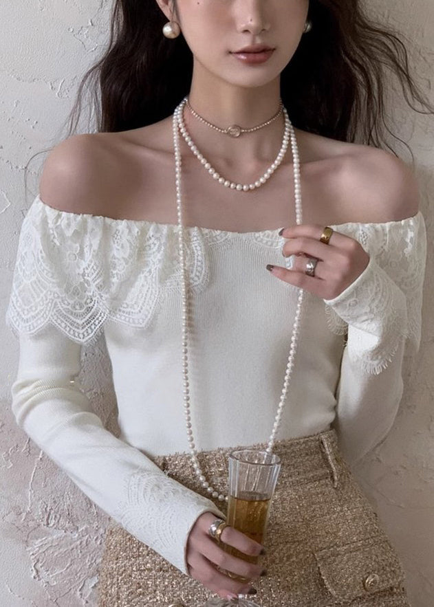 Fall Cotton Patchwork Lace Black Slim T Fit Shirt