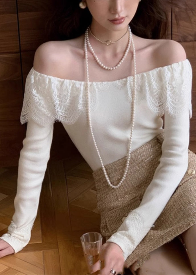 Fall Cotton Patchwork Lace Black Slim T Fit Shirt