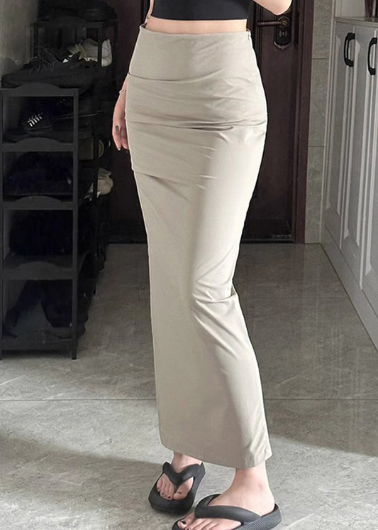 Fit Khaki Side Skirts Waist Cotton Summer High Open Slim