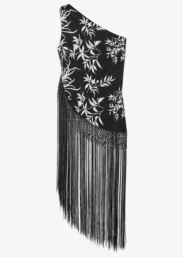 Cotton Black Stylish Sleeveless Tasseled Tops Asymmetrical