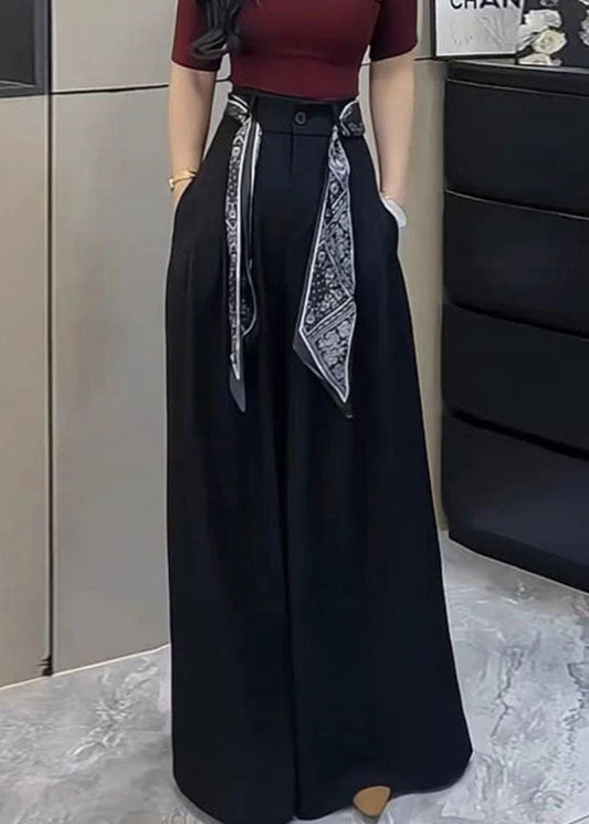 Wide High Black Pants Spandex Fall Waist Stylish Leg Pockets