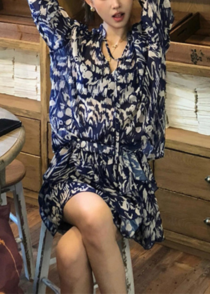 Shirts Skirts And Summer Pieces Stylish Print Blue Set Two Cotton