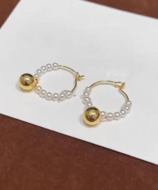 Metal Earrings Hoop Beading Colorblock Stylish Pearl