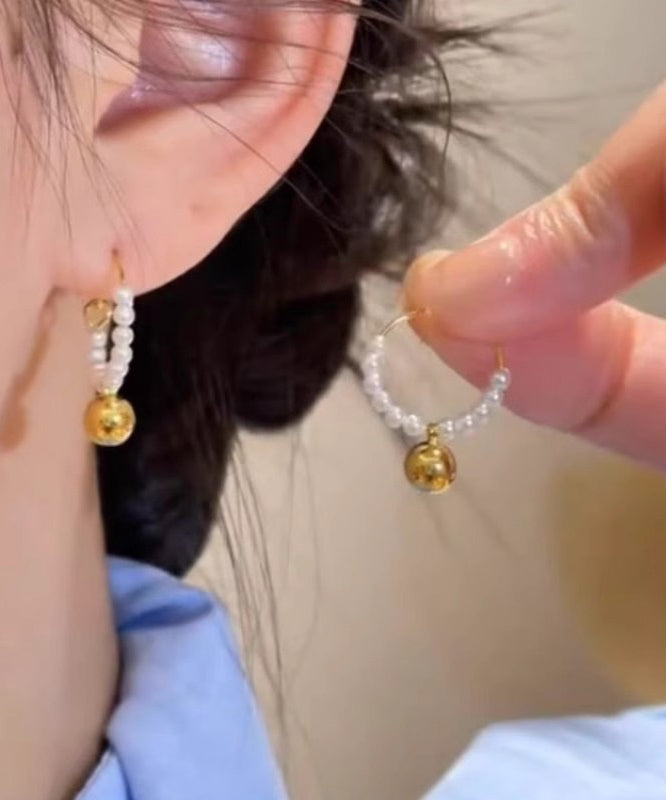 Metal Earrings Hoop Beading Colorblock Stylish Pearl