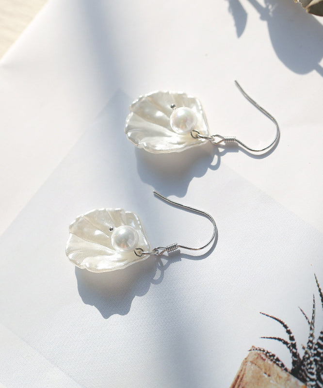 Drop Earrings Pearl Silver Sterling Stylish Shell White