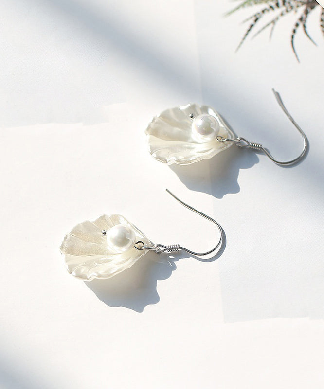 Drop Earrings Pearl Silver Sterling Stylish Shell White