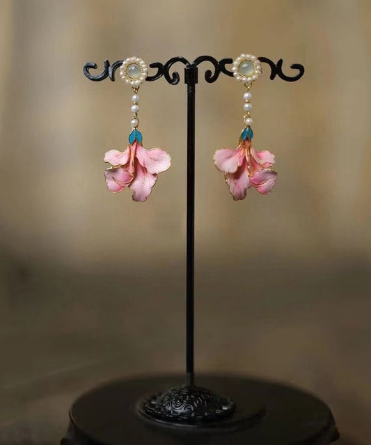 Tassel Pearl Earrings Alloy Enameling Vintage Drop Peony Rainbow