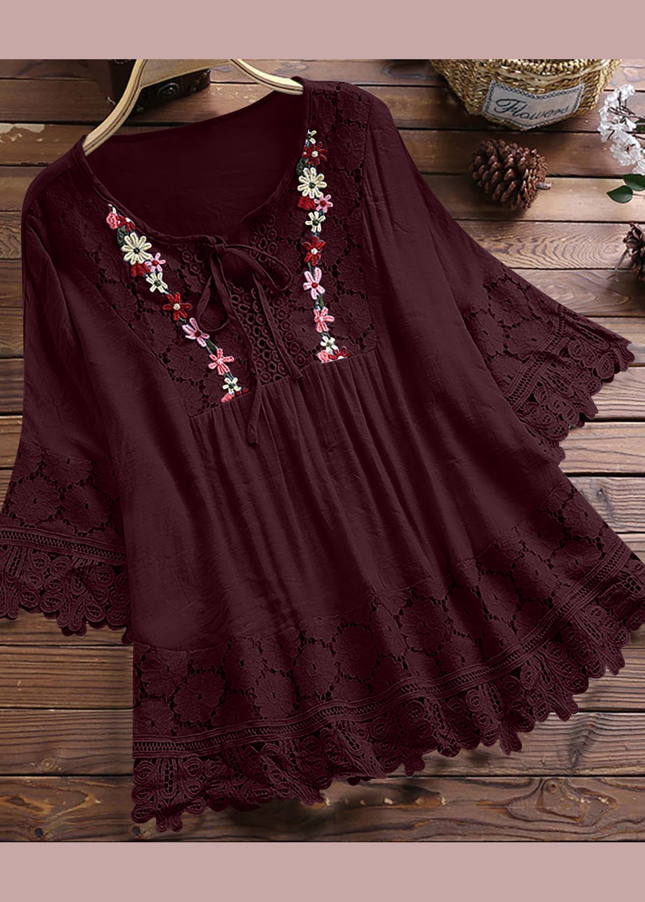 Lace Neck Summer T Patchwork Women Apricot Shirt O