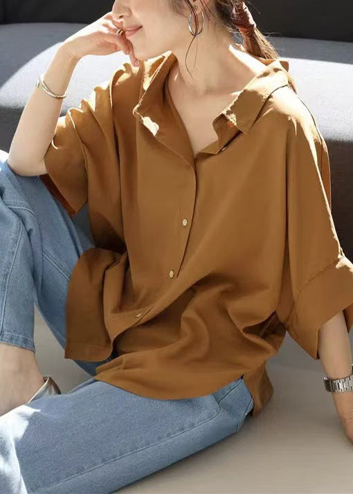 Oversized Top Coffee Women Summer Cotton Shirt