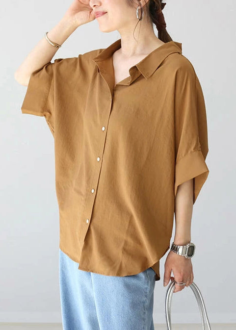 Oversized Top Coffee Women Summer Cotton Shirt