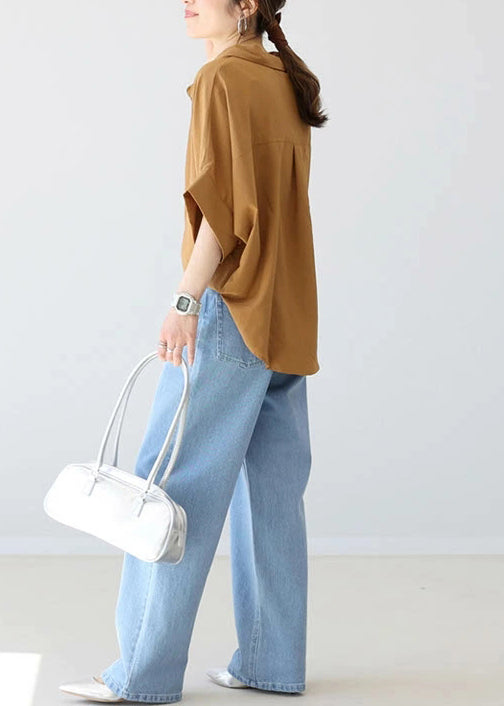 Oversized Top Coffee Women Summer Cotton Shirt