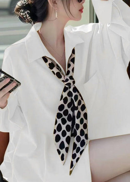 Women Cotton Peter Shirt Fall Collar Solid Pan Neck White